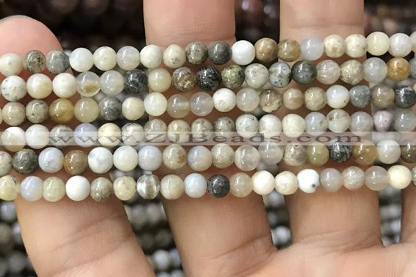 CAA3581 15.5 inches 4mm round ocean fossil agate beads wholesale