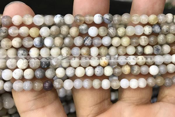 CAA3586 15.5 inches 4mm round matte ocean fossil agate beads