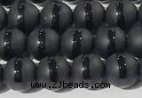 CAA3650 15.5 inches 6mm round matte & carved black agate beads