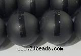 CAA3653 15.5 inches 12mm round matte & carved black agate beads