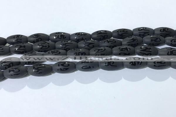 CAA3680 15.5 inches 8*16mm rice matte & carved black agate beads