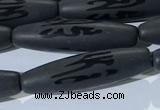 CAA3681 15.5 inches 8*30mm rice matte & carved black agate beads