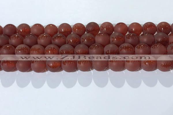 CAA3688 15.5 inches 10mm round matte & carved red agate beads