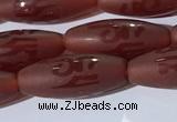 CAA3693 15.5 inches 8*19mm rice matte & carved red agate beads