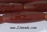 CAA3694 15.5 inches 8*30mm rice matte & carved red agate beads