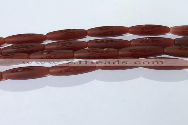CAA3694 15.5 inches 8*30mm rice matte & carved red agate beads