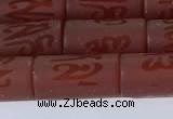 CAA3697 15.5 inches 8*16mm tube matte & carved red agate beads