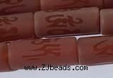 CAA3698 15.5 inches 8*19mm tube matte & carved red agate beads