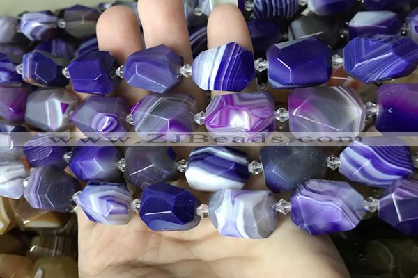 CAA3825 13*17mm - 18*22mm faceted nuggets line agate beads