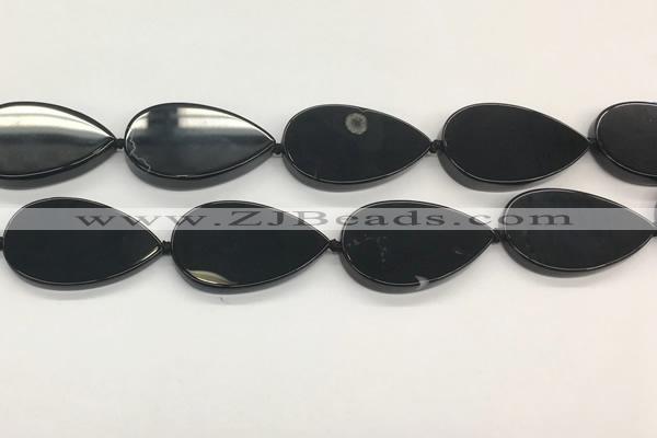 CAA4071 15.5 inches 30*50mm flat teardrop black agate gemstone beads