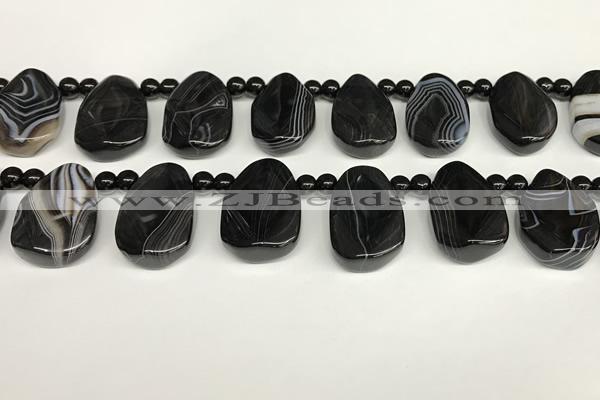 CAA4369 Top drilled 20*30mm freeform black banded agate beads
