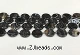 CAA4396 15.5 inches 20mm flat round black banded agate beads