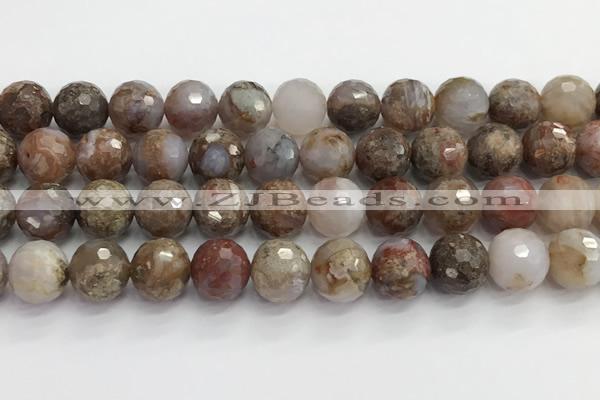 CAA5013 15.5 inches 12mm faceted round flower agate beads