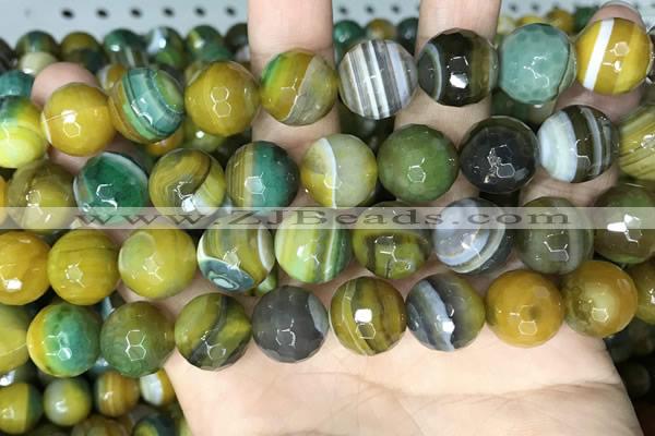 CAA5168 15.5 inches 14mm faceted round banded agate beads