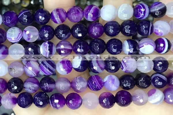 CAA5180 15.5 inches 10mm faceted round banded agate beads