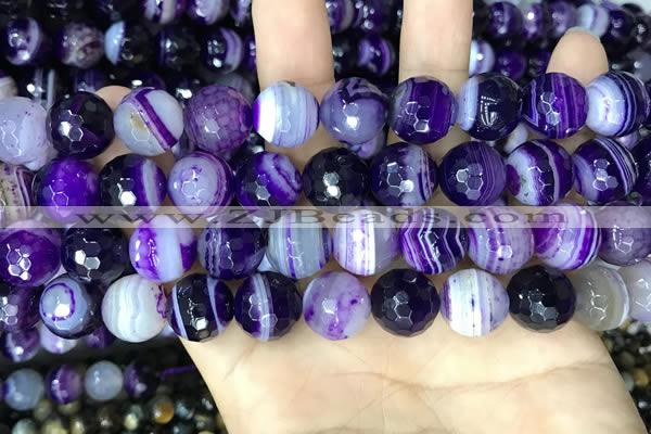 CAA5181 15.5 inches 12mm faceted round banded agate beads