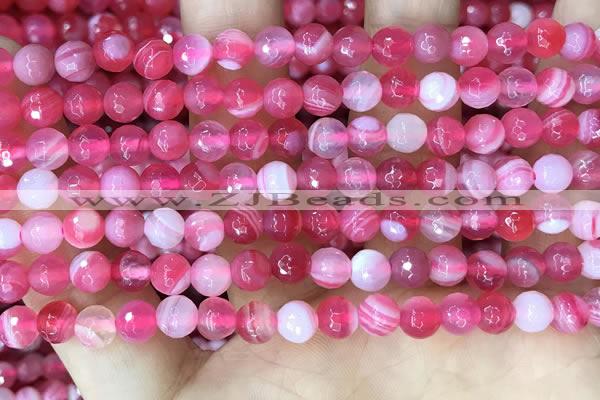 CAA5192 15.5 inches 6mm faceted round banded agate beads