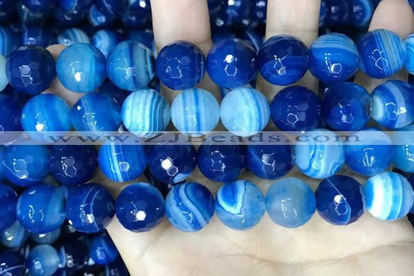 CAA5231 15.5 inches 14mm faceted round banded agate beads