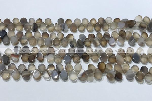 CAA5302 Top drilled 6*8mm flat teardrop line agate beads