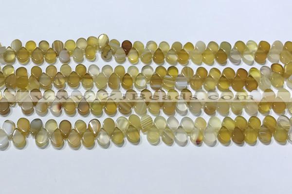 CAA5310 Top drilled 6*8mm flat teardrop line agate beads