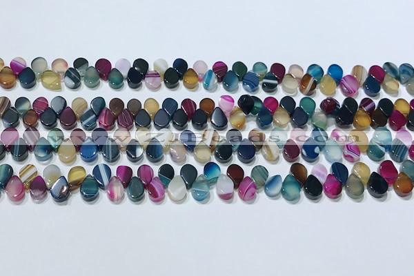 CAA5315 Top drilled 6*8mm flat teardrop line agate beads
