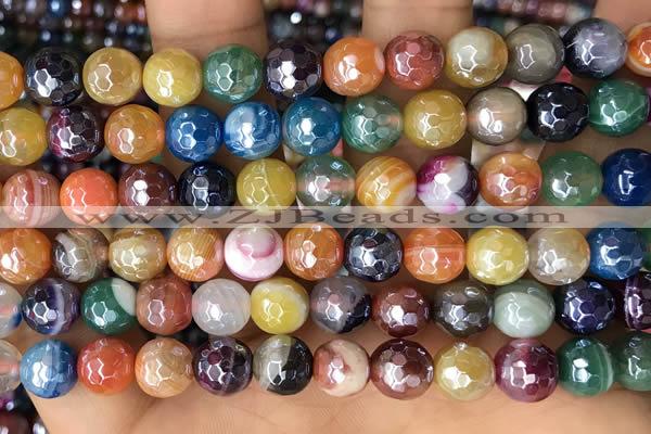 CAA5491 15 inches 8mm faceted round AB-color banded agate beads