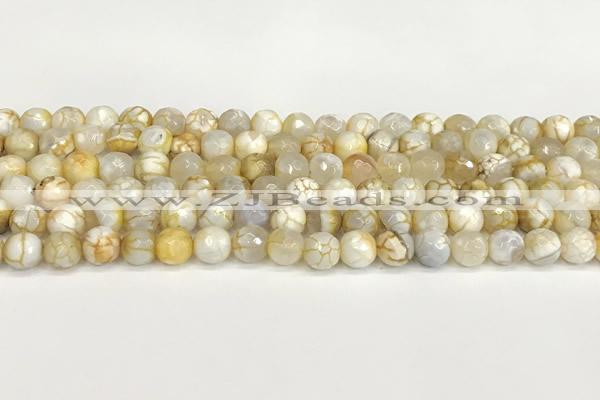CAA5514 15 inches 8mm faceted round fire crackle agate beads