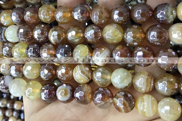 CAA5568 15 inches 10mm faceted round AB-color banded agate beads