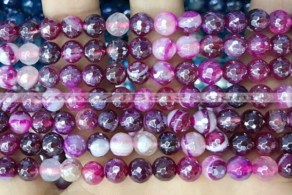 CAA5586 15 inches 6mm faceted round AB-color banded agate beads