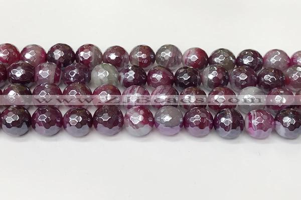 CAA5603 15 inches 12mm faceted round AB-color banded agate beads