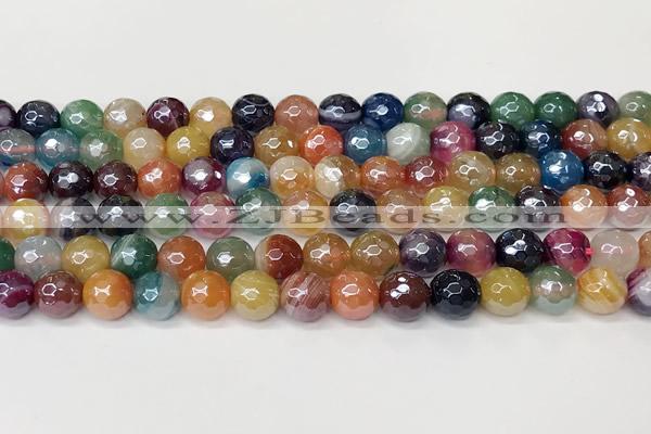 CAA5611 15 inches 8mm faceted round AB-color banded agate beads