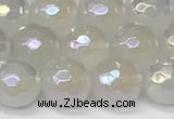 CAA5631 15 inches 8mm faceted round AB-color white agate beads