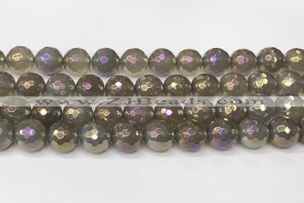 CAA5648 15 inches 12mm faceted round AB-color grey agate beads