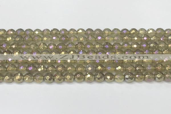 CAA5650 15 inches 6mm faceted round AB-color grey agate beads