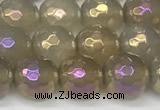 CAA5651 15 inches 8mm faceted round AB-color grey agate beads