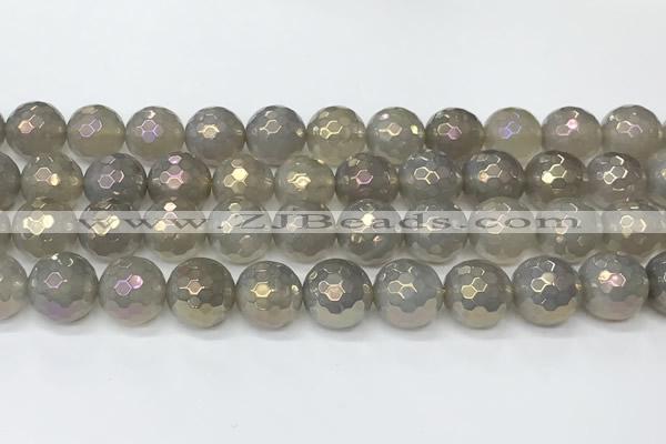 CAA5652 15 inches 10mm faceted round AB-color grey agate beads