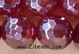 CAA5663 15 inches 12mm faceted round AB-color red agate beads