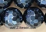 CAA5671 15 inches 8mm faceted round AB-color black agate beads