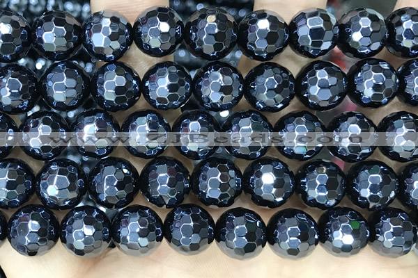 CAA5671 15 inches 8mm faceted round AB-color black agate beads