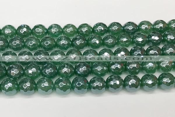 CAA5687 15 inches 10mm faceted round AB-color green agate beads