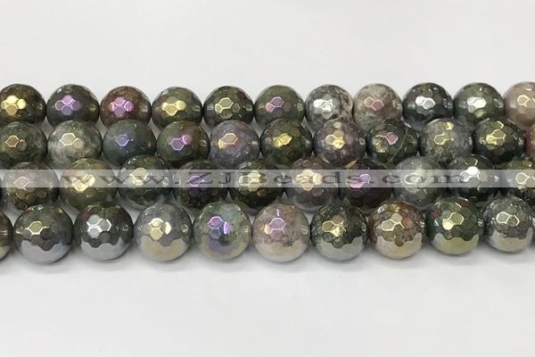CAA5693 15 inches 12mm faceted round AB-color Indian agate beads