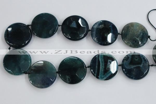 CAA572 15.5 inches 40mm faceted flat round dragon veins agate beads
