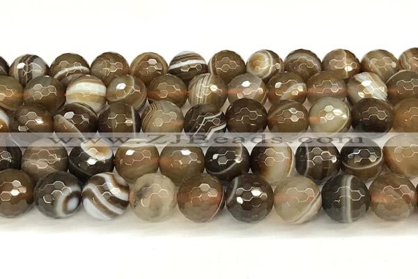 CAA5738 15 inches 12mm faceted round banded agate beads
