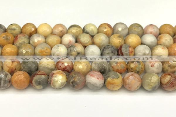 CAA5763 15 inches 12mm faceted round yellow crazy lace agate beads