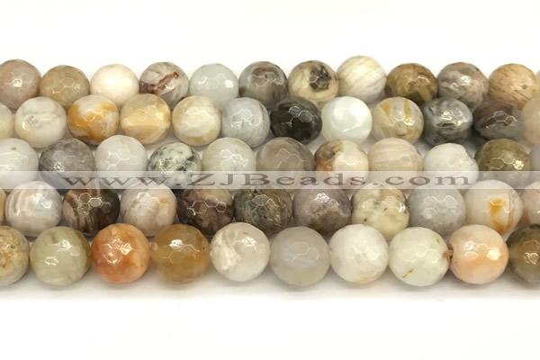 CAA5808 15 inches 12mm faceted round bamboo leaf agate beads