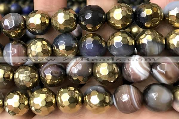 CAA5880 15 inches 6mm,8mm,10mm & 12mm faceted round electroplated banded agate beads