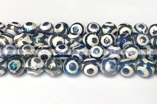 CAA5936 8mm, 10mm & 12mm faceted round AB-color tibetan agate beads