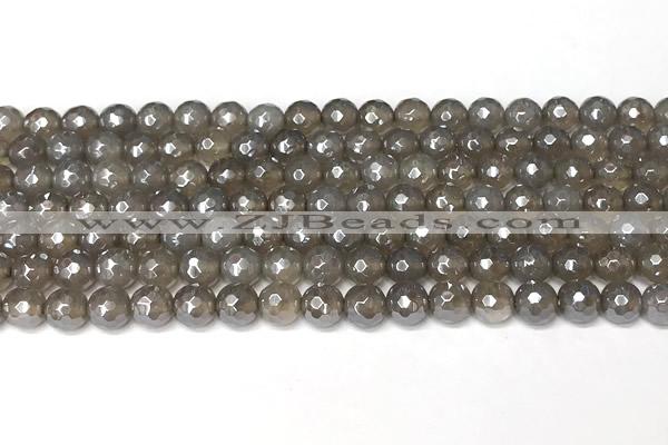 CAA5943 15 inches 6mm faceted round AB-color grey agate beads