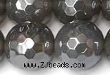 CAA5946 15 inches 12mm faceted round AB-color grey agate beads