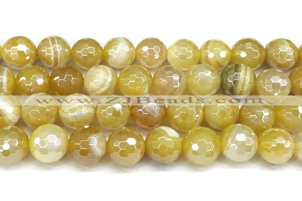 CAA5990 15 inches 12mm faceted round AB-color line agate beads